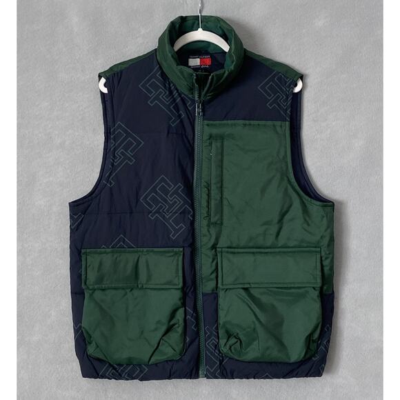 Tommy Hilfiger + Anthony Ramos Men's Small Logo Quilted Vest Green & Blue NEW - Picture 1 of 15